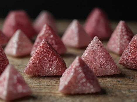 Pink triangular-shaped objects under a microscope. photo