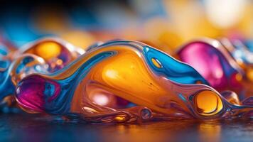 Abstract colorful liquid flowing in vibrant hues of blue, pink, orange, and yellow, creating a dynamic and energetic visual. photo