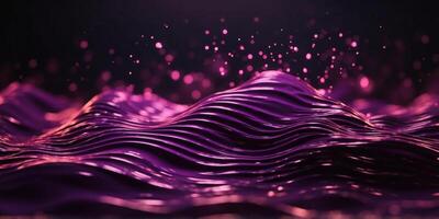 Abstract neon purple wavy shape and black background. photo