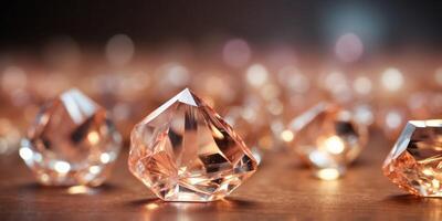 Abstract crystal background in peach fuzz colors with refracting of light and highlights on the facets. photo