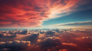 thick clouds on the surface of the earth in the red sky. photo