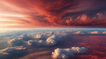 thick clouds on the surface of the earth in the red sky. photo