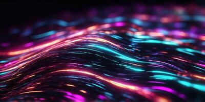 Neon light streaks creating a vibrant abstract background top view highspeed warp effect cybernetic. photo