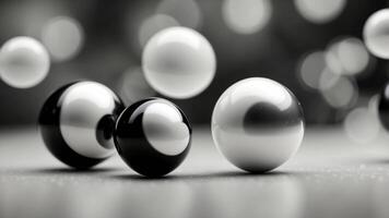 Abstract background with white and black spheres and wavy lines in minimal style. photo