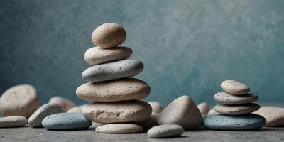 Stack of smooth white stones on a pale blue background. photo