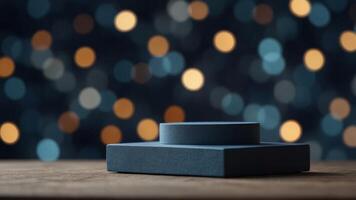 Abstract display podium with blue background. photo