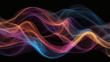 Abstract Flowing Neon Waves on Black Background. photo