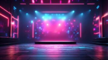 Background of an empty show scene with neon lights. photo