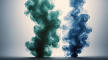 The dynamic contrast of bold green and cool blue smokes creates a sense of power and energy in this image. photo