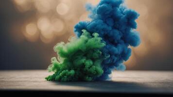 The dynamic contrast of bold green and cool blue smokes creates a sense of power and energy in this image. photo