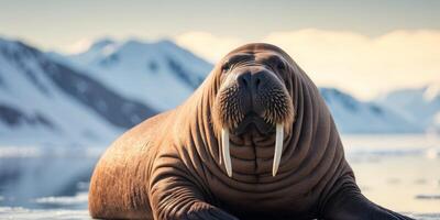 Walrus Resting on Ice in Arctic Landscape. photo