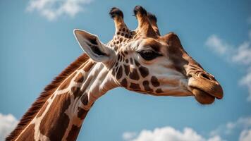 Giraffe in close up with blue sky background ideal as copy space image. photo