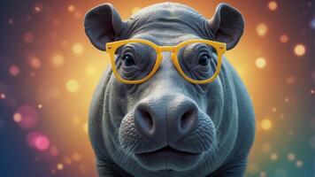 Hipster Hippo with Sunglasses in a Psychedelic World. photo