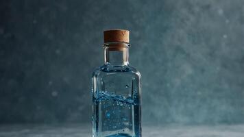 Blue-tinted water splashes gently around a rectangular bottle. photo