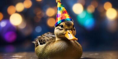 one duck dons a party hat, another does the same. photo