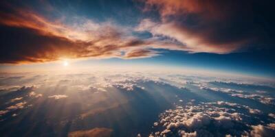 Majestic Aerial View of Clouds Hovering Above Earth's Surface. photo