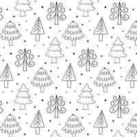 Fir trees in the forest, minimalist pattern, winter decorative ornament. Hand drawn holiday background for greeting card, textile, packaging, template. vector