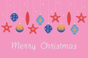 Merry Christmas card. New Year and Christmas toys, winter holidays card. vector