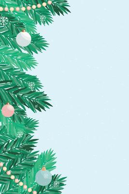 Winter background or frame with fir tree branches, toys and snow.