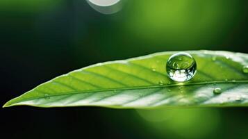 A magnified image of a single drop of water on a leaf, accompanied by a description of the practice of mindfulness meditation, which focuses on being fully present in the moment and photo