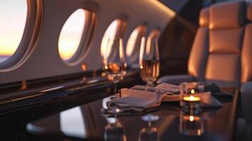 On this private jet, the skys the limit when it comes to luxury and relaxation. With a variety of spa and wellness amenities at your disposal, as well as stunning aerial views outside photo