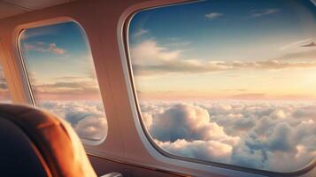 Sit back and soak in the opulence of your private jet as you admire the mesmerizing sight of the clouds passing by outside your window, creating a surreal and luxurious experience. photo
