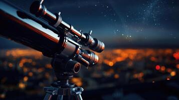 A zoomedin image of a misaligned telescope, showing the challenges that astronomers face in trying to focus and capture images amidst bright city lights and light pollution. photo