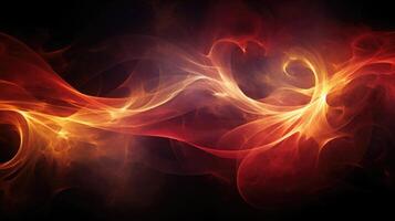 Fiery bursts of red and orange light seem to emerge from the depths of the smoky void, in this captivating abstract light painting. photo