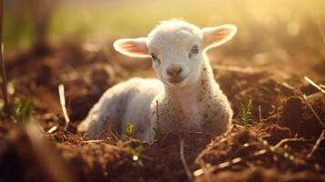 A closeup of a delicate embryo of a young lamb, born on a sustainable farm, symbolizes the importance of ethical animal practices in creating sustainable food systems. photo