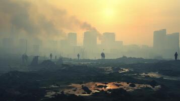 The Price of Progress A sobering image of a city shrouded in smog, a reminder of the impact of urban development on our environment. photo