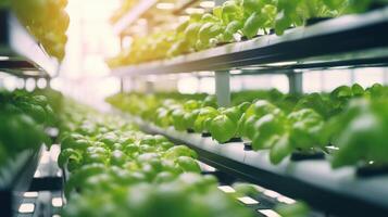 Hightech hydroponic systems and automated irrigation allow for efficient use of limited space in a vertical farm located in the heart of the city. photo