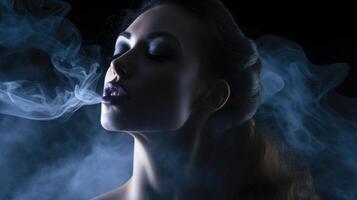 A stunning depiction of the alluring and mysterious qualities of cigarette smoke in a dark and moody setting. photo