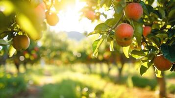 As far as the eye can see, a sprawling orchard boasts a harmonious blend of closely planted fruit trees, creating a lush and productive environment for highdensity agriculture. photo