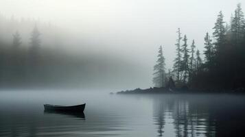 Shrouded in Mystery The fog adds an eerie touch to the waters reflection, creating a mysterious and captivating atmosphere. photo