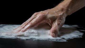 Sweat and water mix as hands vigorously wring out a wet towel, determined to make it completely dry. photo