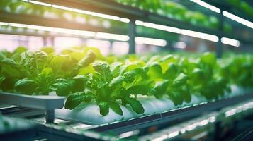 A large warehouse converted into a thriving hydroponic farm, where artificial lighting and nutrientrich water ensure consistent growth of fresh produce despite any outside weather photo