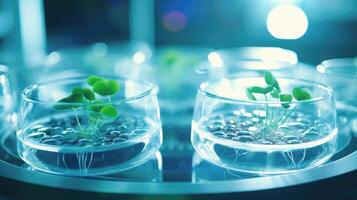 A series of experimental embryo trials are showcased in a sleek and modern laboratory setting, showcasing the innovative role of research in transforming traditional farming ods and photo