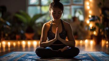 The focus on longer holds in Yin yoga helps to calm the mind and quiet racing thoughts, promoting a sense of relaxation and inner peace. photo