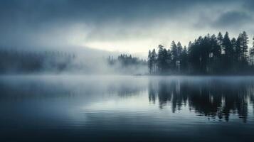 Whispers on the Water In the midst of a fog, the lake whispers secrets to the sky, reflected perfectly in its mirrorlike surface. photo