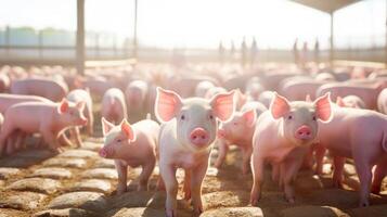 A massive, openair pavilion houses rows of sy, contented pigs, providing them with ample space to roam and protection from the elements. photo