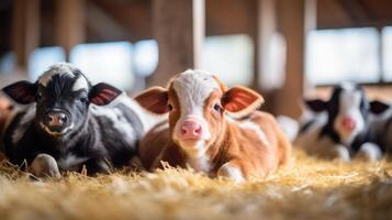 In a modern barn, a group of cows and pigs are comfortably lying in stateoftheart pens, thanks to the increased efficiency and improved genetics that come with using gender selection on photo