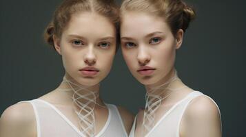 An avantgarde photography series exploring the concept of inherited genes through a juxtaposition of identical twins and their individual traits. photo