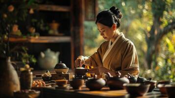 A series of graceful and deliberate movements as the host prepares the tea during the ceremony. photo