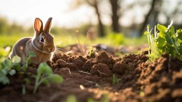 With the addition of rabbits to their crop rotation plan, a farmer is able to boost soil fertility by using their droppings as organic fertilizer, while also diversifying their livestock photo