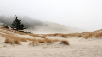Foggy Dunes The fog plays a game of hide and seek with the undulating sand dunes. photo