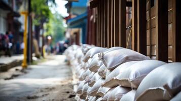 Building resilient barriers Sandbags positioned as a protective measure against potential hazards. photo