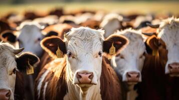 With no space to roam or graze, the hefty cattle stand idle in the expansive feedlots, eagerly anticipating their next meal of nutrientrich feed. photo
