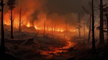 With each passing moment, the forest becomes more and more engulfed in flames, leaving destruction in its wake. photo