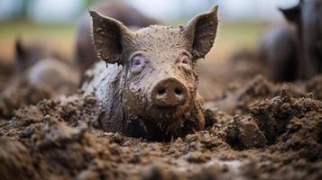 A closeup of a pigs snout covered in mud and sweat, a symbol of the additional stress and discomfort animals experience as a result of rising temperatures. photo