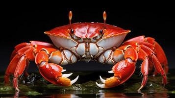 A magnified view of a mangrove crab, illustrating its unique adaptations for living in both land and water and its important place in the food chain of the ecosystem. photo